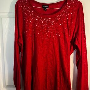 Joei & I Red Long-Sleeve Rhinestone Scoop Neck Top